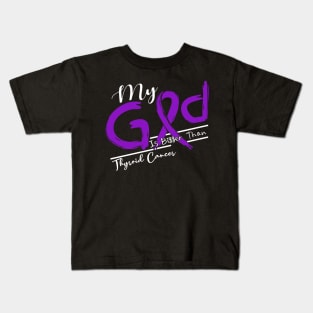 Thyroid Cancer Awareness My God Is Stronger - In This Family No One Fights Alone Kids T-Shirt